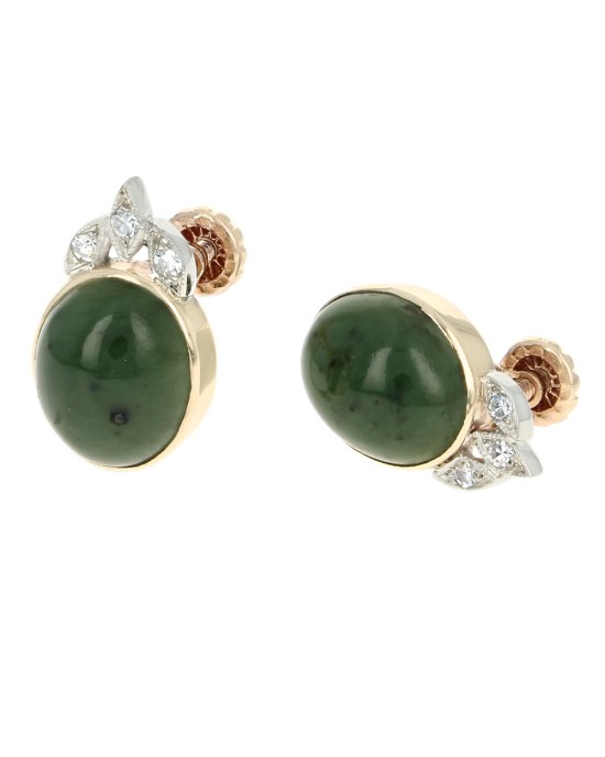 Nephrite Jade and Diamond Vintage Earrings
